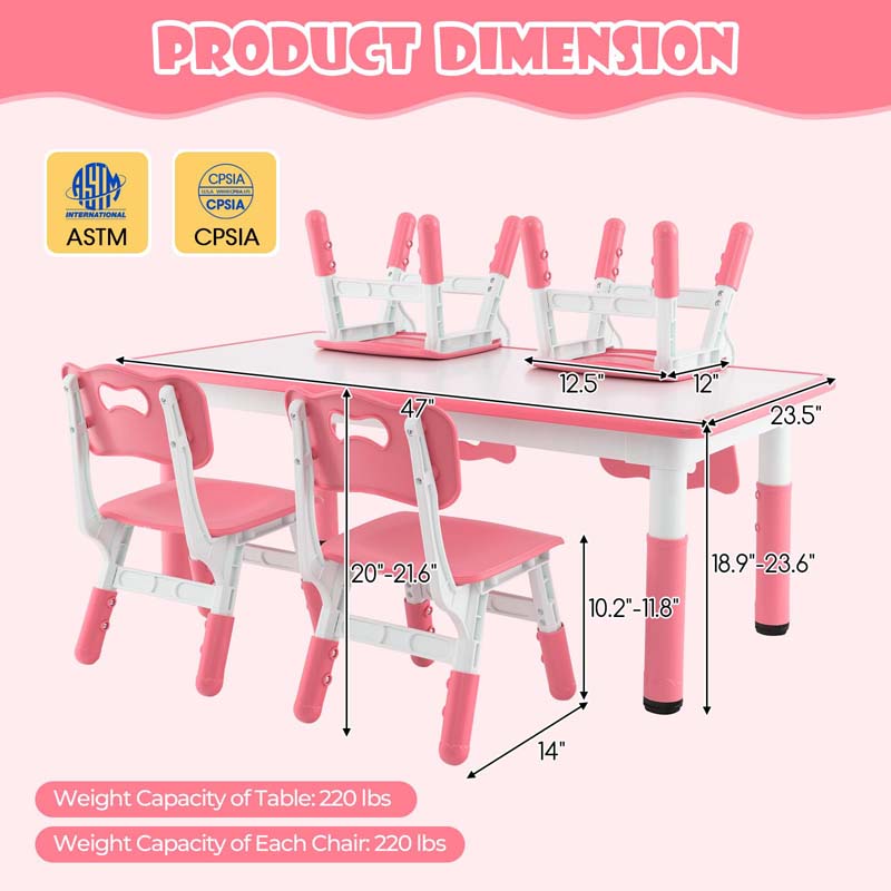 Kids Table and 4 Chairs Set, Height Adjustable Toddler Art Activity Desk with 4 Seats & Graffiti Desktop for Home, Daycare & Playroom