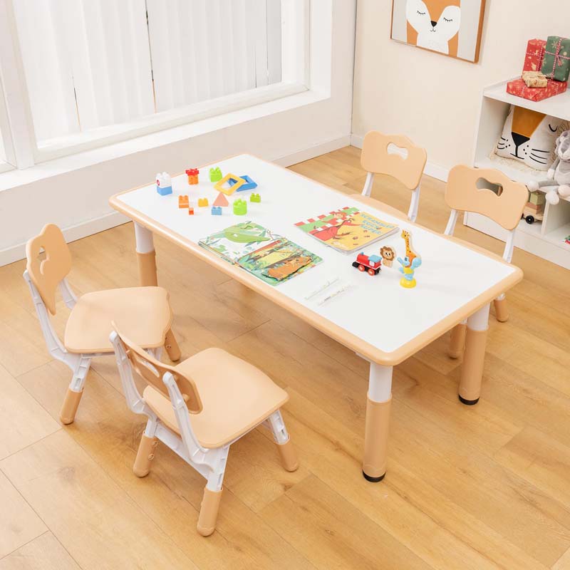 Kids Table and 4 Chairs Set, Height Adjustable Toddler Art Activity Desk with 4 Seats & Graffiti Desktop for Home, Daycare & Playroom