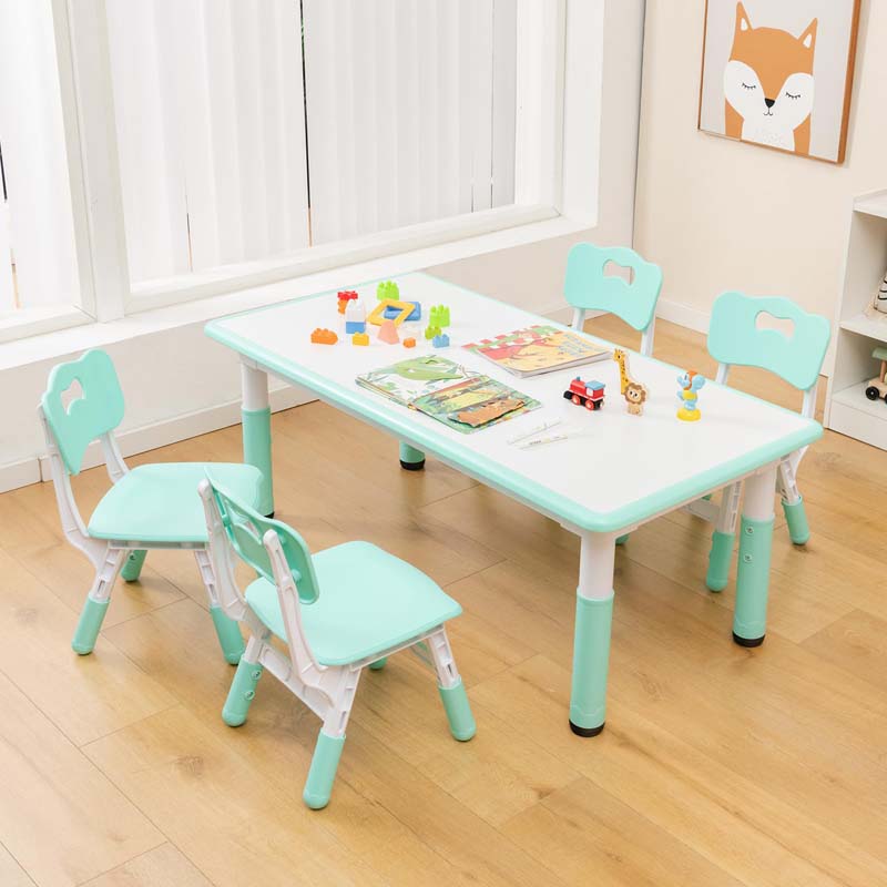 Kids Table and 4 Chairs Set, Height Adjustable Toddler Art Activity Desk with 4 Seats & Graffiti Desktop for Home, Daycare & Playroom