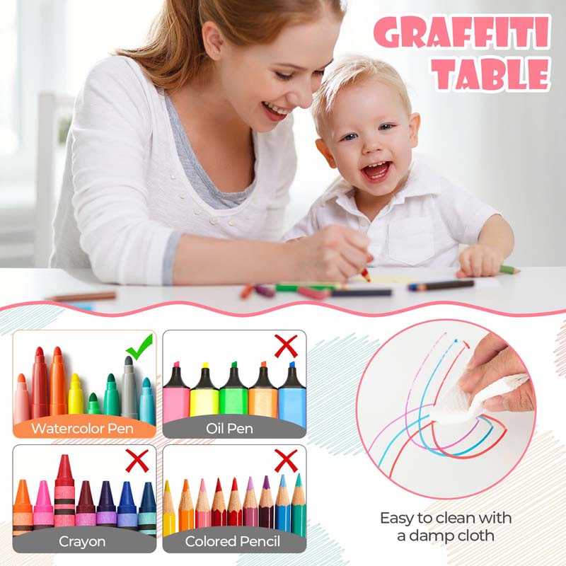 Kids Table and 4 Chairs Set, Height Adjustable Toddler Art Activity Desk with 4 Seats & Graffiti Desktop for Home, Daycare & Playroom