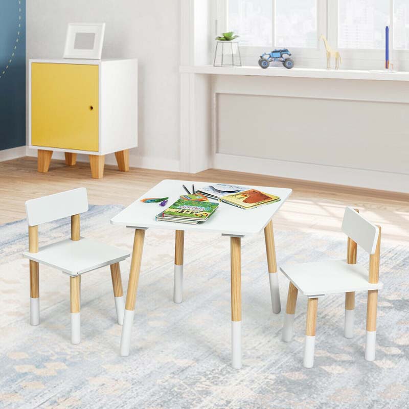 3 Piece Wood Activity Table with 2 Chairs, Kids Table and Chair Set for Toddler Drawing Reading Arts Crafts Snack Time