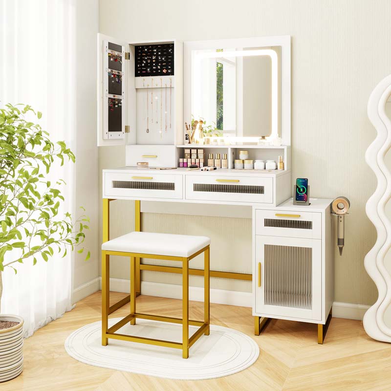 Makeup Vanity Desk Dressing Table and Stool Set with Lighted Mirror Makeup Vanity Desk Dressing Table and Stool Set with Lighted Mirror