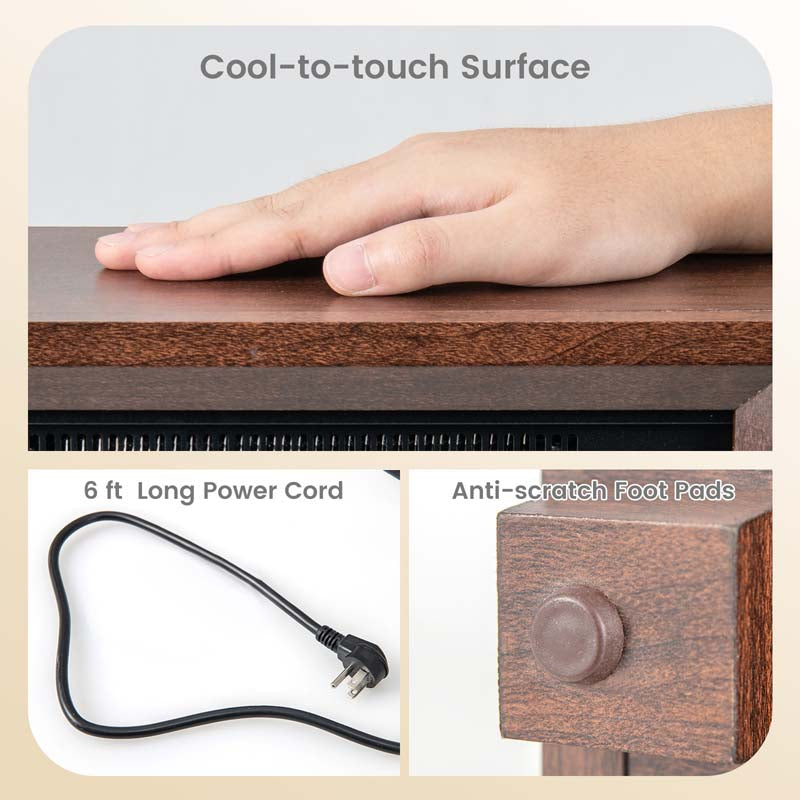 13" Wood-like Mini Electric Fireplace Heater for Indoor Bedroom Use, 750W Portable Space Heater with Realistic Flame Effect