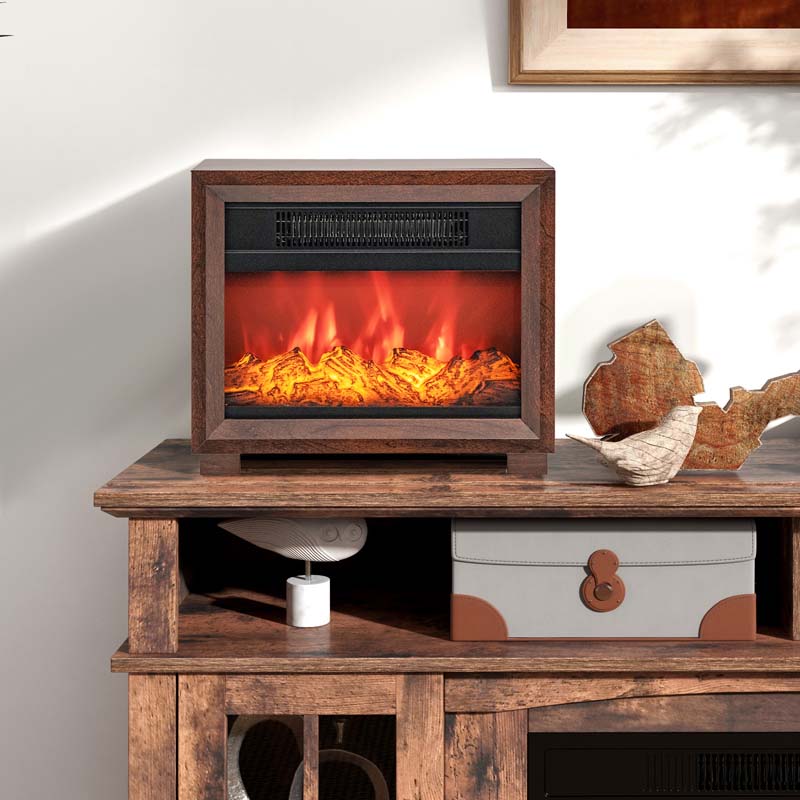 13" Wood-like Mini Electric Fireplace Heater for Indoor Bedroom Use, 750W Portable Space Heater with Realistic Flame Effect