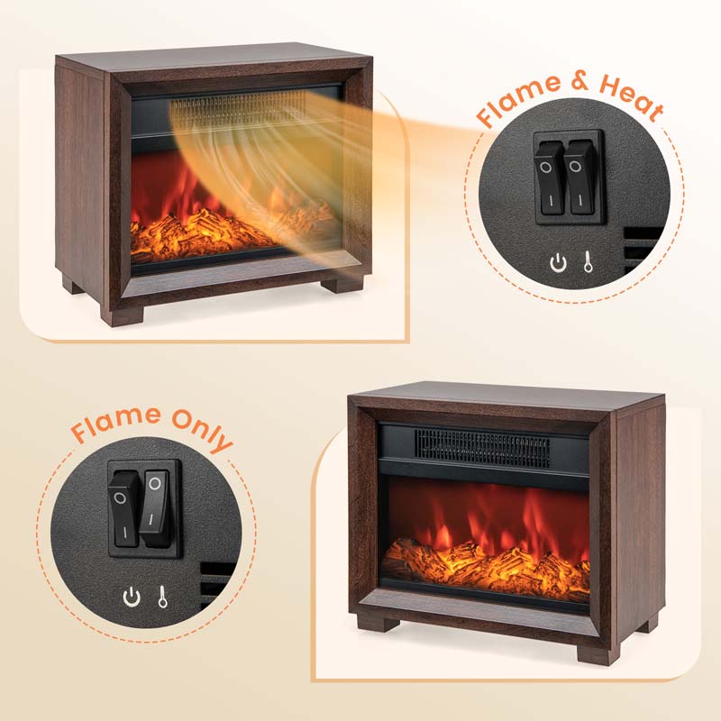 13" Wood-like Mini Electric Fireplace Heater for Indoor Bedroom Use, 750W Portable Space Heater with Realistic Flame Effect