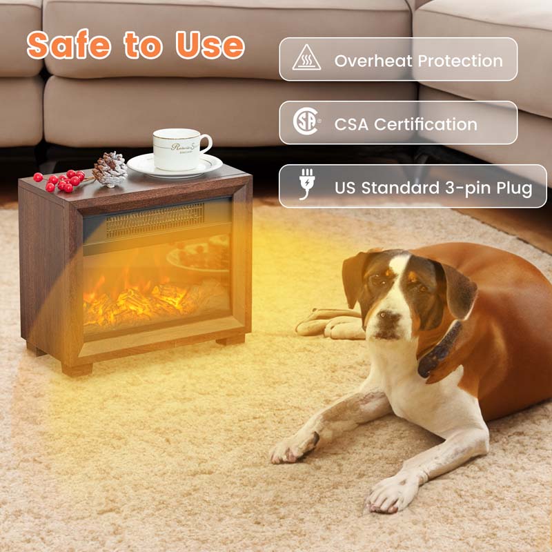 13" Wood-like Mini Electric Fireplace Heater for Indoor Bedroom Use, 750W Portable Space Heater with Realistic Flame Effect