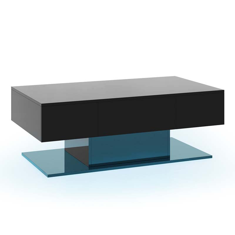 2-Tier 20-Color LED Coffee Table with 2 Drawers, Remote Control, Open Shelf, 43.5" L Rectangular High Glossy Modern Center Table