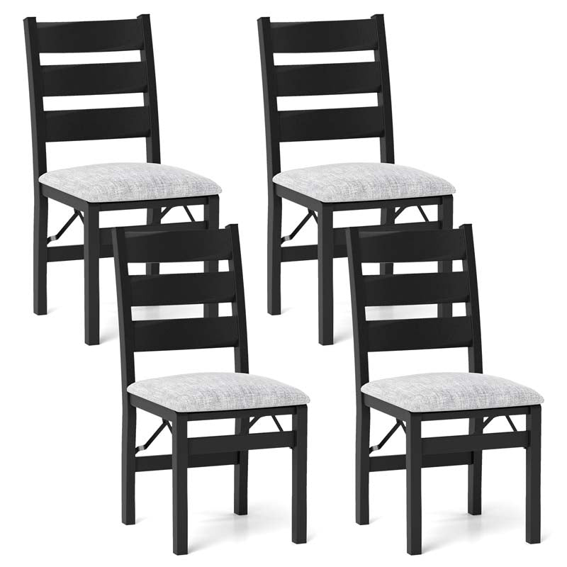 Modern Upholstered Folding Dining Chairs Set of 2/4, Rubber Wood Armless Kitchen Chairs with Slatted Backrest, Padded Seat for Living & Dining Room