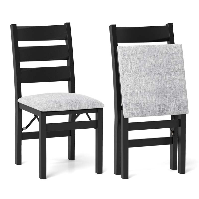 Modern Upholstered Folding Dining Chairs Set of 2/4, Rubber Wood Armless Kitchen Chairs with Slatted Backrest, Padded Seat for Living & Dining Room