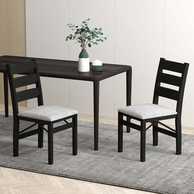 Modern Upholstered Folding Dining Chairs Set of 2/4, Rubber Wood Armless Kitchen Chairs with Slatted Backrest, Padded Seat for Living & Dining Room