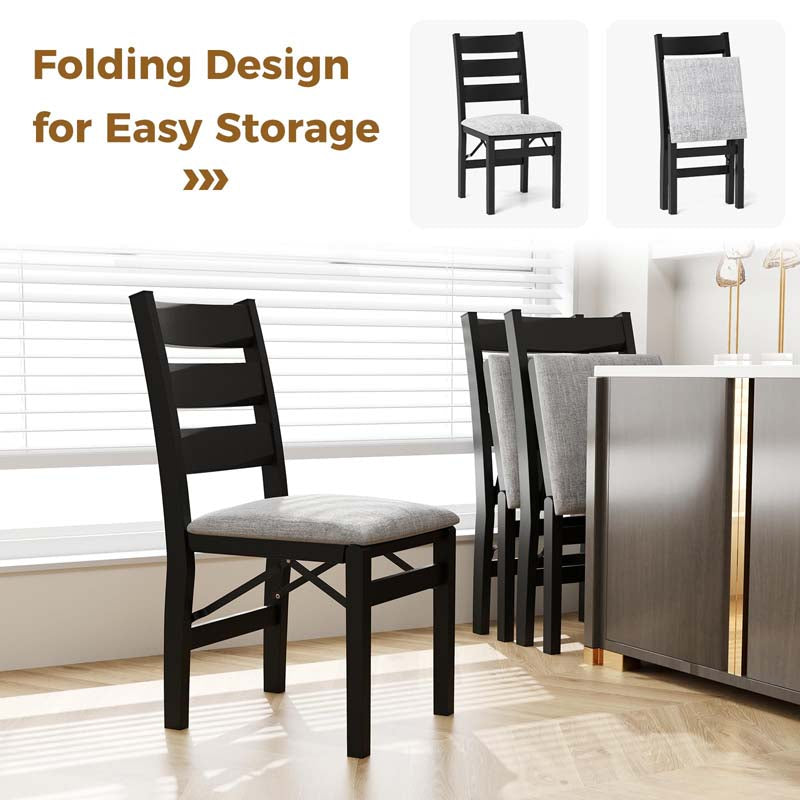 Modern Upholstered Folding Dining Chairs Set of 2/4, Rubber Wood Armless Kitchen Chairs with Slatted Backrest, Padded Seat for Living & Dining Room
