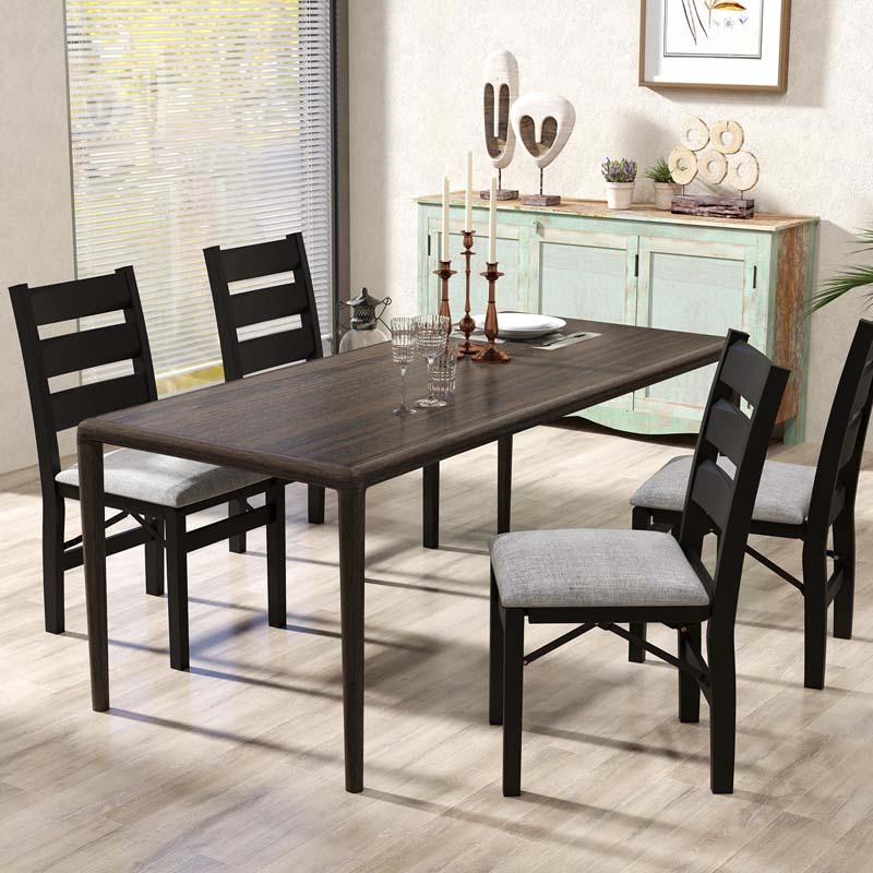 Modern Upholstered Folding Dining Chairs Set of 2/4, Rubber Wood Armless Kitchen Chairs with Slatted Backrest, Padded Seat for Living & Dining Room