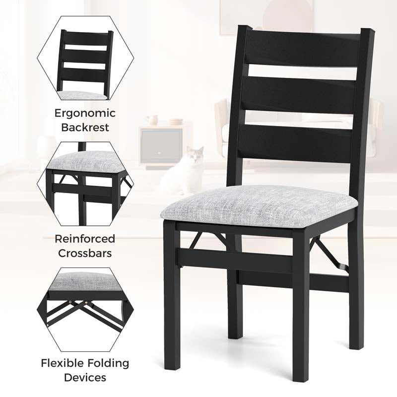 Modern Upholstered Folding Dining Chairs Set of 2/4, Rubber Wood Armless Kitchen Chairs with Slatted Backrest, Padded Seat for Living & Dining Room