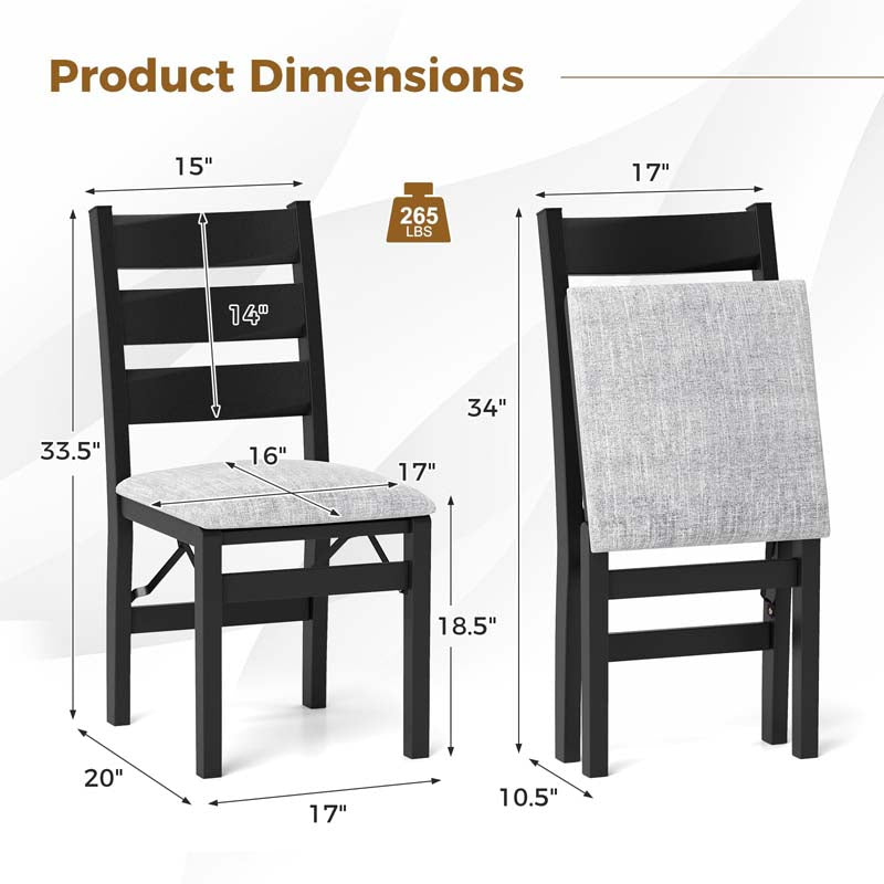 Modern Upholstered Folding Dining Chairs Set of 2/4, Rubber Wood Armless Kitchen Chairs with Slatted Backrest, Padded Seat for Living & Dining Room