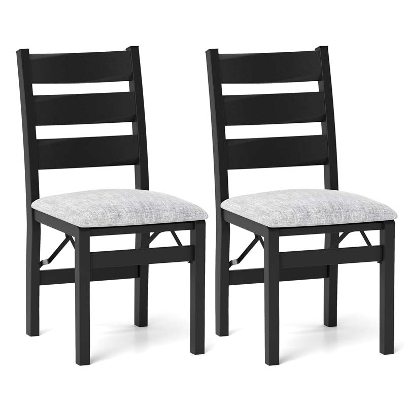 Modern Upholstered Folding Dining Chairs Set of 2/4, Rubber Wood Armless Kitchen Chairs with Slatted Backrest, Padded Seat for Living & Dining Room
