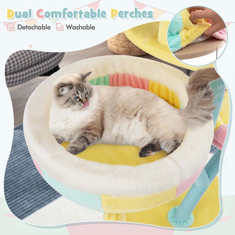 57.5"H Amusement Park Style Cat Tree Tower with Scratching Posts, Top Open Condo, 2 Perches, Dangling Balls