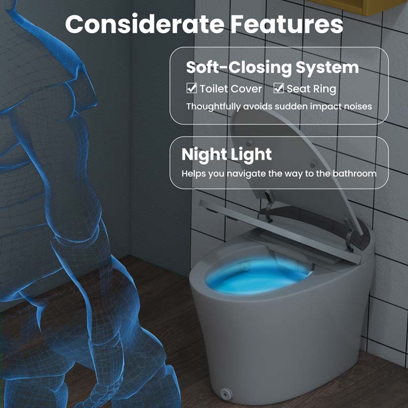 Elongated Smart Toilet, Bidet Toilet with Adjustable Heated Seat, Auto Open/Close, Foot Sensor, Dryer, Night Light & 1.16 GPF Automatic/Blackout Flush