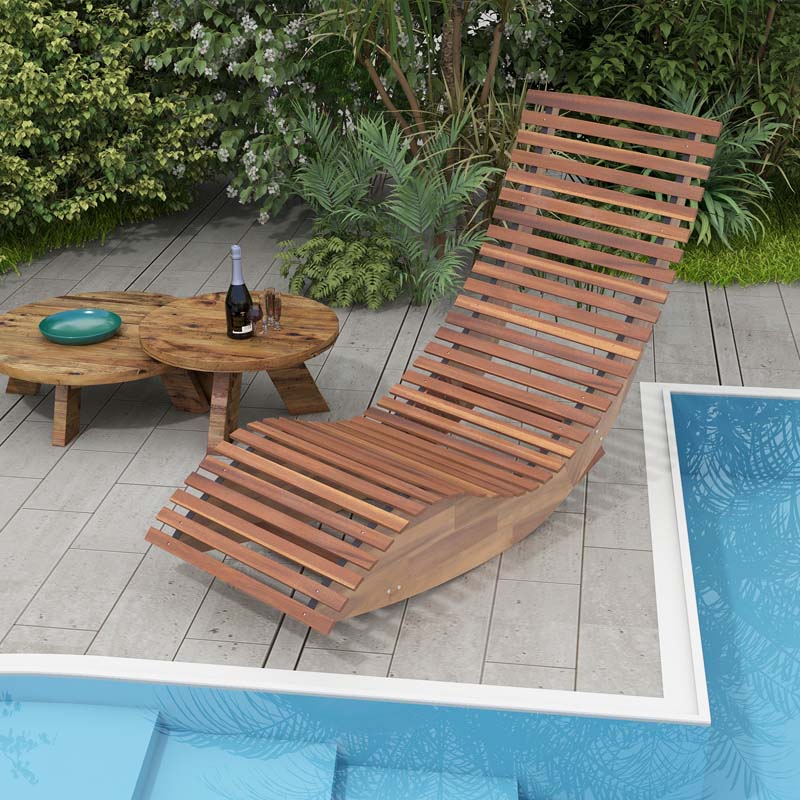 Acacia Wood Outdoor Patio Rocking Chair with Widened Slatted Seat & High Back, Porch Rocker Sun Lounger for Backyard Garden