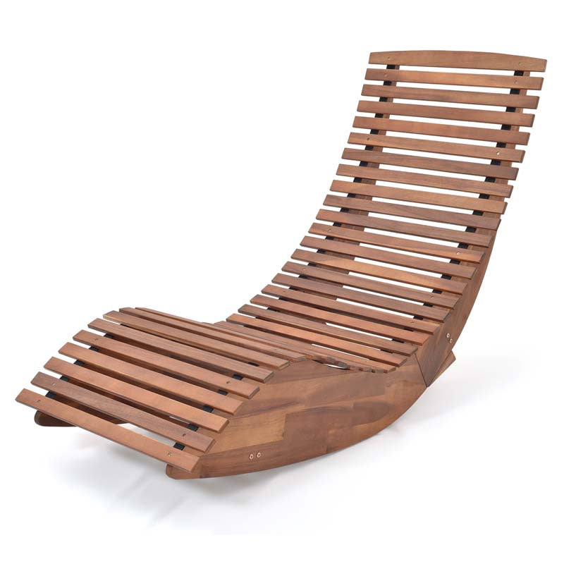 Acacia Wood Outdoor Patio Rocking Chair with Widened Slatted Seat & High Back, Porch Rocker Sun Lounger for Backyard Garden