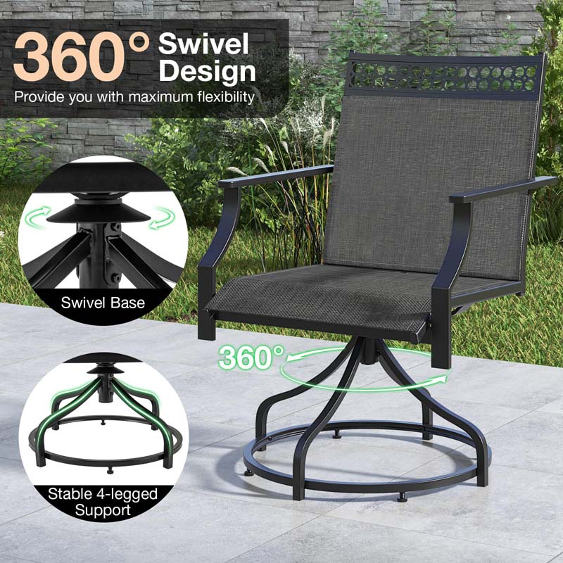 Outdoor Swivel Dining Chairs Set of 2/4 with Quick-Drying Fabric & Metal Frame, All-Weather Patio Chairs for Backyard Porch Lawn Garden