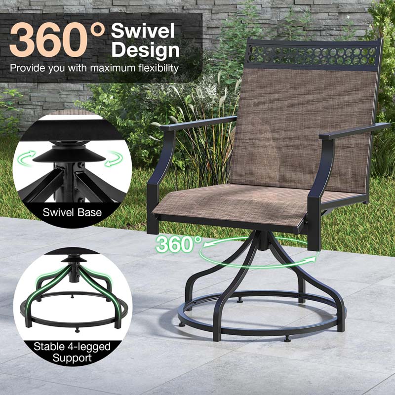 Outdoor Swivel Dining Chairs Set of 2/4 with Quick-Drying Fabric & Metal Frame, All-Weather Patio Chairs for Backyard Porch Lawn Garden
