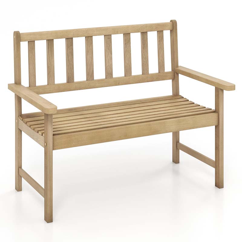 47"W Outdoor Teak Wood 2-Person Patio Garden Bench with Slatted Seat, Backrest and Armrests