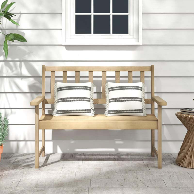 47"W Outdoor Teak Wood 2-Person Patio Garden Bench with Slatted Seat, Backrest and Armrests
