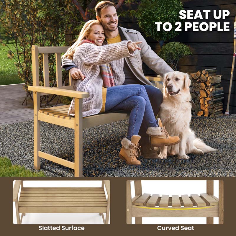 47"W Outdoor Teak Wood 2-Person Patio Garden Bench with Slatted Seat, Backrest and Armrests