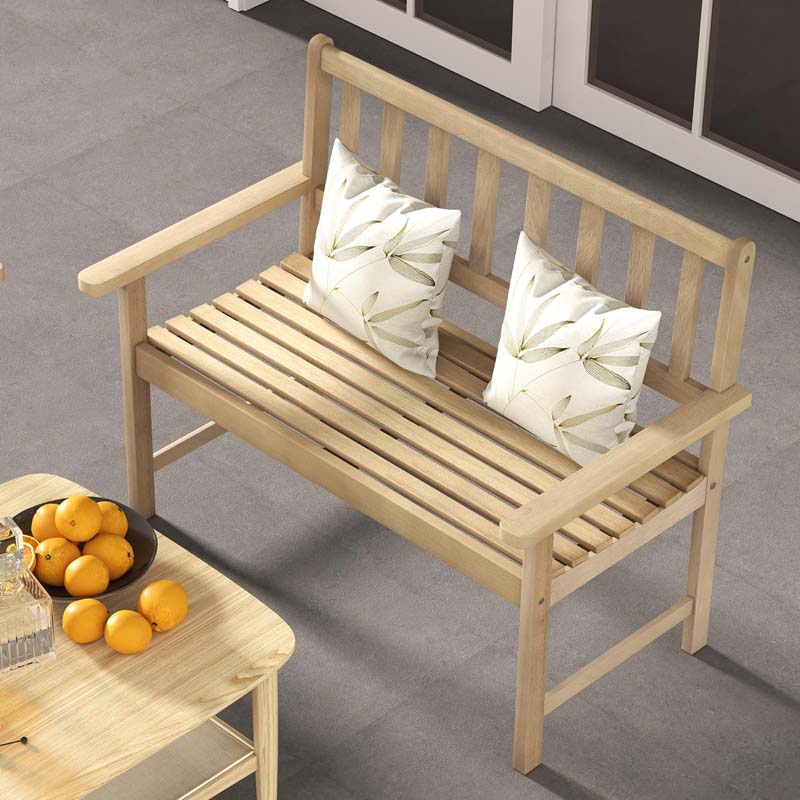 47"W Outdoor Teak Wood 2-Person Patio Garden Bench with Slatted Seat, Backrest and Armrests