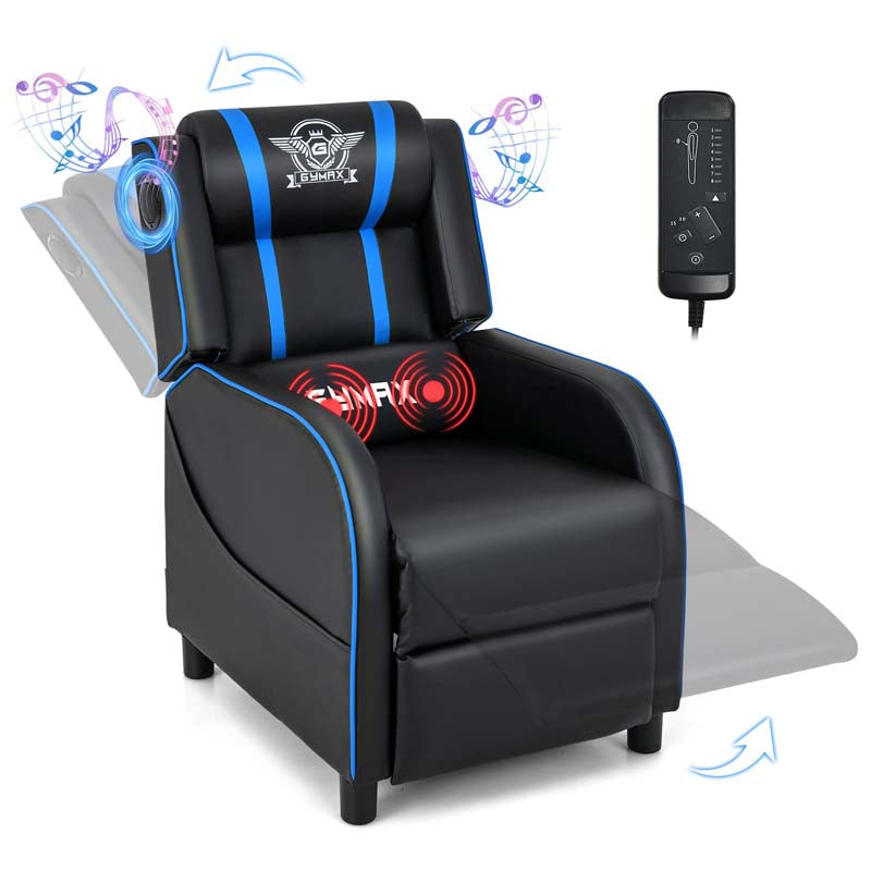 Racing Style Massage Gaming Sofa Chair Recliner with Bluetooth Speaker, Massage Lumbar Pillow, Retractable Footrest, Home Theatre