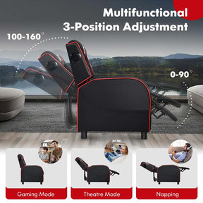 Racing Style Massage Gaming Sofa Chair Recliner with Bluetooth Speaker, Massage Lumbar Pillow, Retractable Footrest, Home Theatre