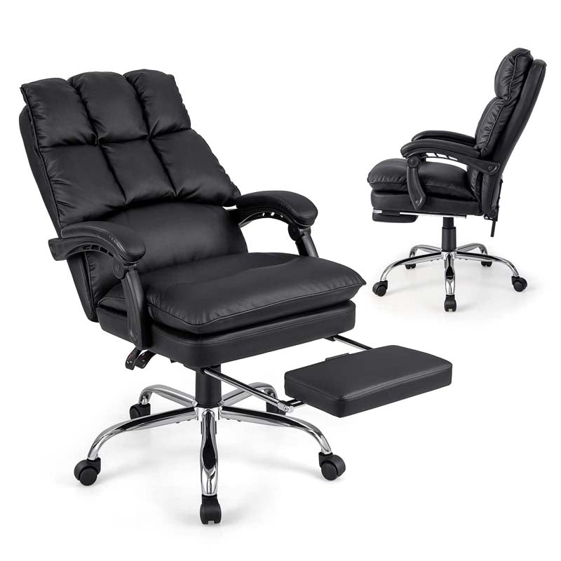 Adjustable Executive Office Reclining Chair with Retractable Footrest,  330 lbs PU Leather Swivel Computer Desk Chair for Office Home