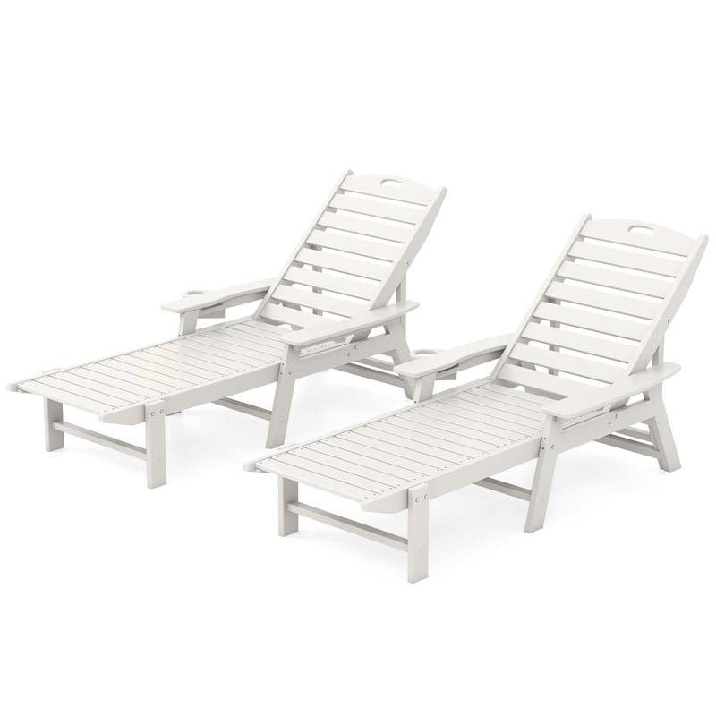 Outdoor Chaise Lounge Chair with 4-Position Backrest & Cup Holder, Weatherproof HDPE Reclining Patio Chair for Poolside, Backyard, Garden