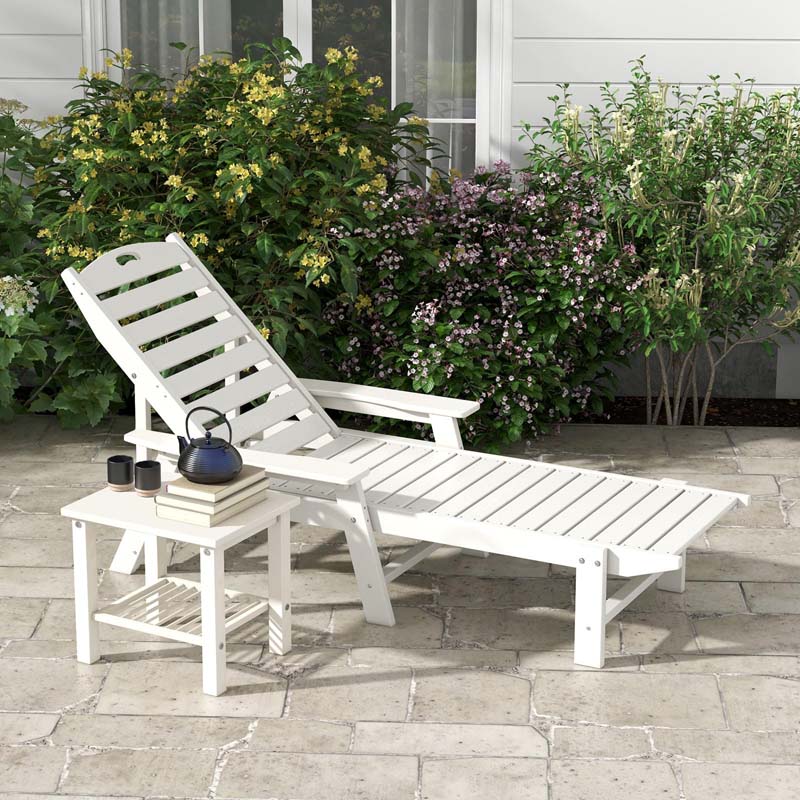 Outdoor Chaise Lounge Chair with 4-Position Backrest & Cup Holder, Weatherproof HDPE Reclining Patio Chair for Poolside, Backyard, Garden