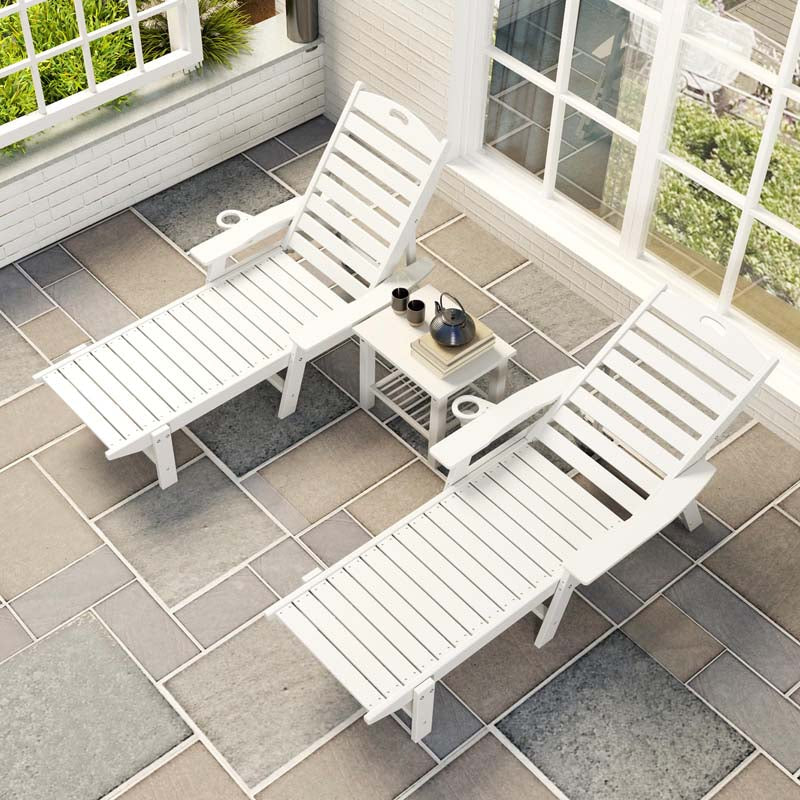 Outdoor Chaise Lounge Chair with 4-Position Backrest & Cup Holder, Weatherproof HDPE Reclining Patio Chair for Poolside, Backyard, Garden