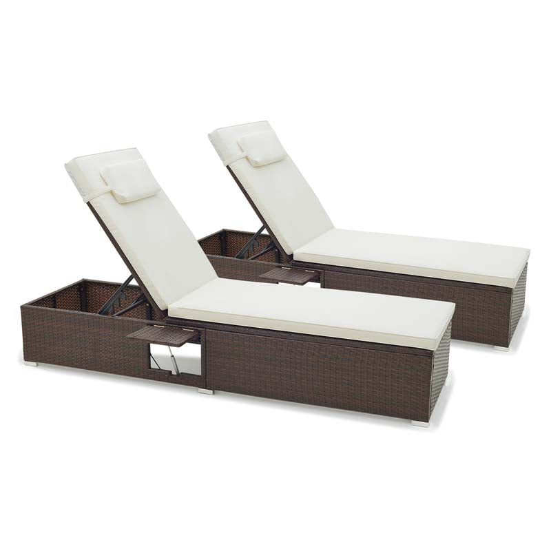 Outdoor Rattan Chaise Lounge with 6-Level Adjustable Backrest, Cushions & Headrest, Patio Reclining Lounge Chair for Poolside Backyard