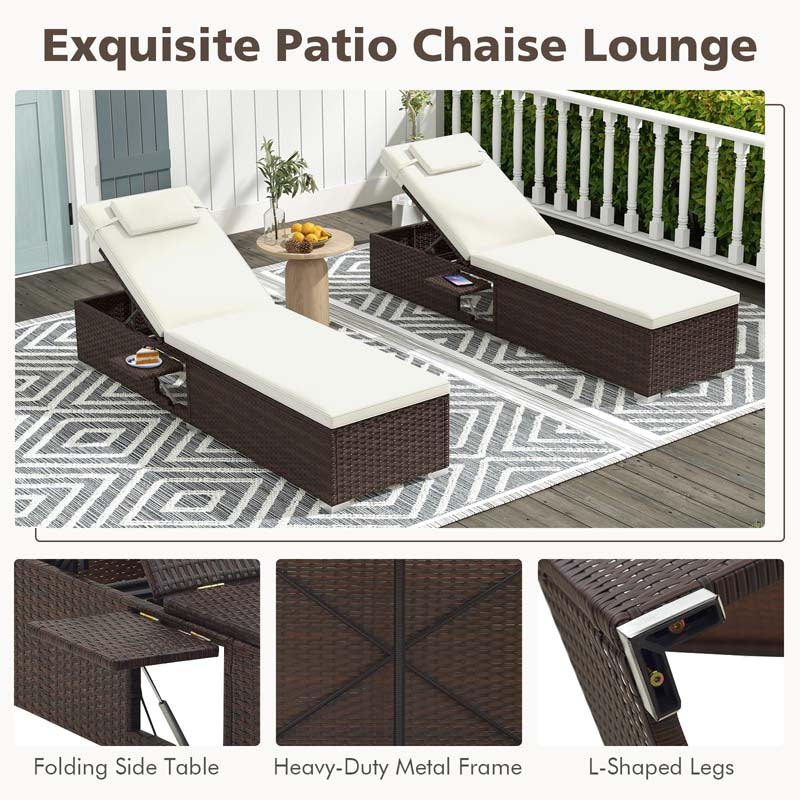 Outdoor Rattan Chaise Lounge with 6-Level Adjustable Backrest, Cushions & Headrest, Patio Reclining Lounge Chair for Poolside Backyard