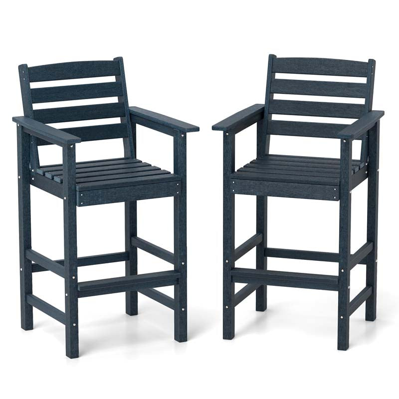 Adirondack Bar Chairs Set of 2/4, 29" HDPE Bar Height Outdoor Stools w/ Backrest & Footrest, All-Weather Backyard Patio High-Top Chairs
