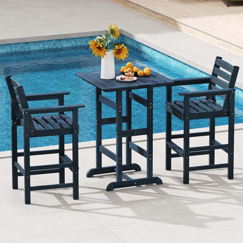 29" Patio Adirondack Bar Chairs Set of 2/4, HDPE Bar Height Chairs with Wide Armrests & Footrest, Outdoor High-Top Slatted Bar Chairs with Backrest