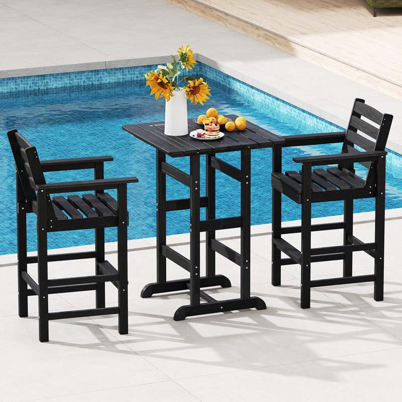 Adirondack Bar Chairs Set of 2/4, 29" HDPE Bar Height Outdoor Stools w/ Backrest & Footrest, All-Weather Backyard Patio High-Top Chairs