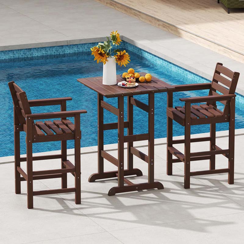 29" Patio Adirondack Bar Chairs Set of 2/4, HDPE Bar Height Chairs with Wide Armrests & Footrest, Outdoor High-Top Slatted Bar Chairs with Backrest