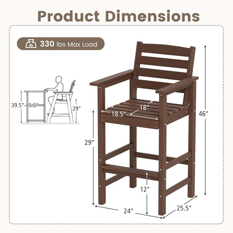 29" Patio Adirondack Bar Chairs Set of 2/4, HDPE Bar Height Chairs with Wide Armrests & Footrest, Outdoor High-Top Slatted Bar Chairs with Backrest