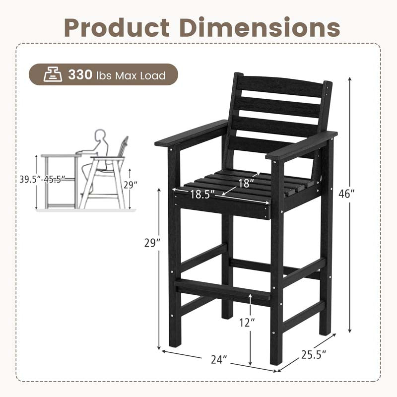 29" Patio Adirondack Bar Chairs Set of 2/4, HDPE Bar Height Chairs with Wide Armrests & Footrest, Outdoor High-Top Slatted Bar Chairs with Backrest