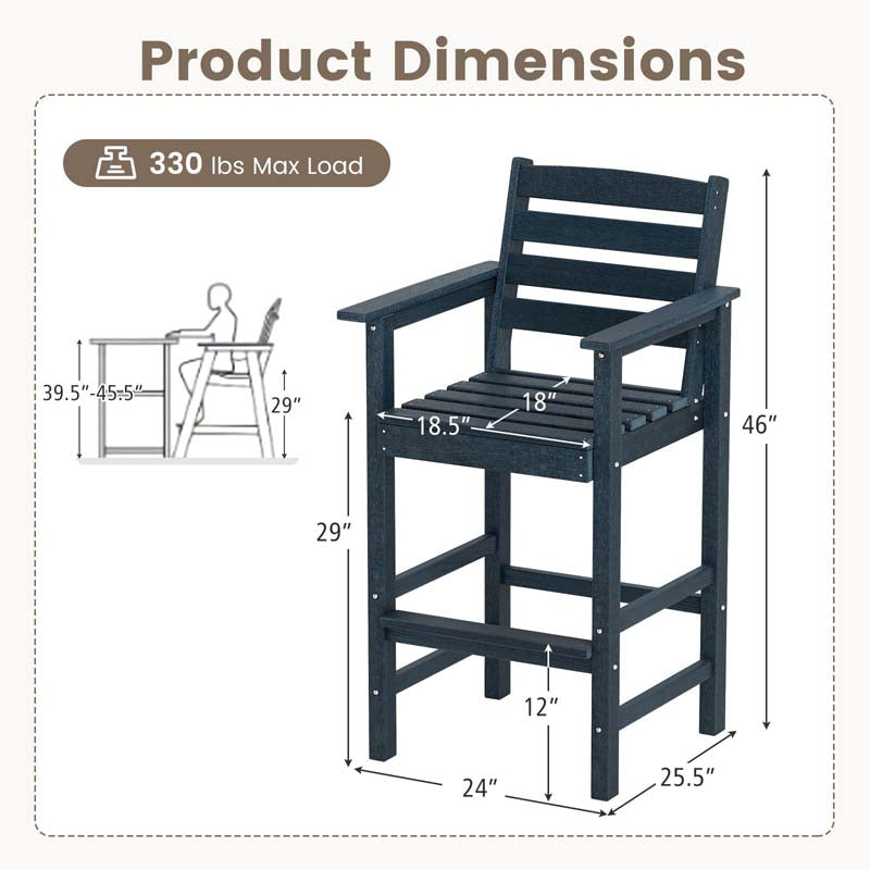 29" Patio Adirondack Bar Chairs Set of 2/4, HDPE Bar Height Chairs with Wide Armrests & Footrest, Outdoor High-Top Slatted Bar Chairs with Backrest