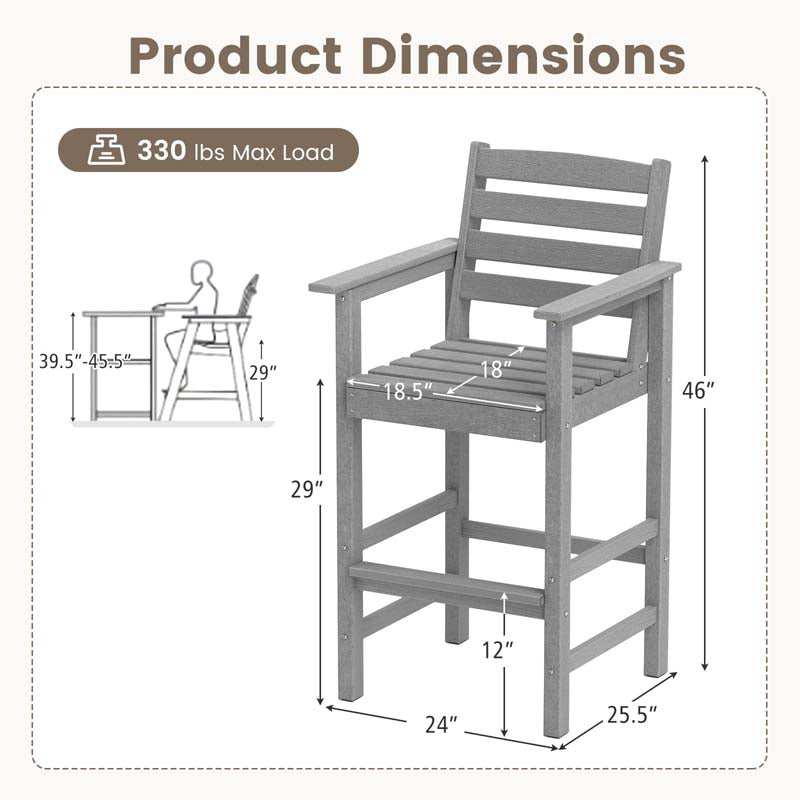 29" Patio Adirondack Bar Chairs Set of 2/4, HDPE Bar Height Chairs with Wide Armrests & Footrest, Outdoor High-Top Slatted Bar Chairs with Backrest