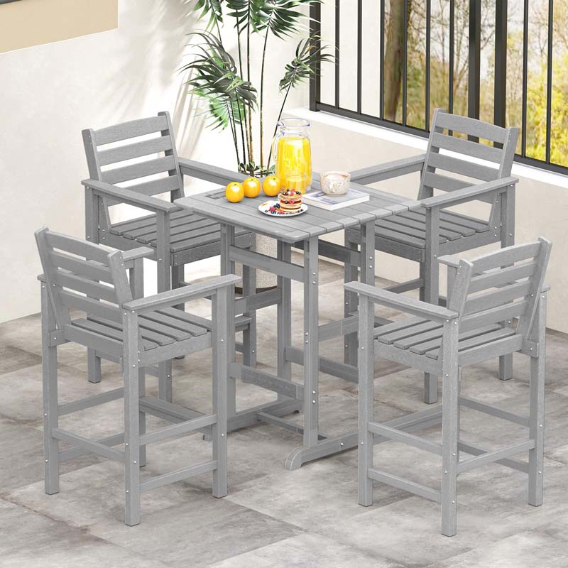 29" Patio Adirondack Bar Chairs Set of 2/4, HDPE Bar Height Chairs with Wide Armrests & Footrest, Outdoor High-Top Slatted Bar Chairs with Backrest