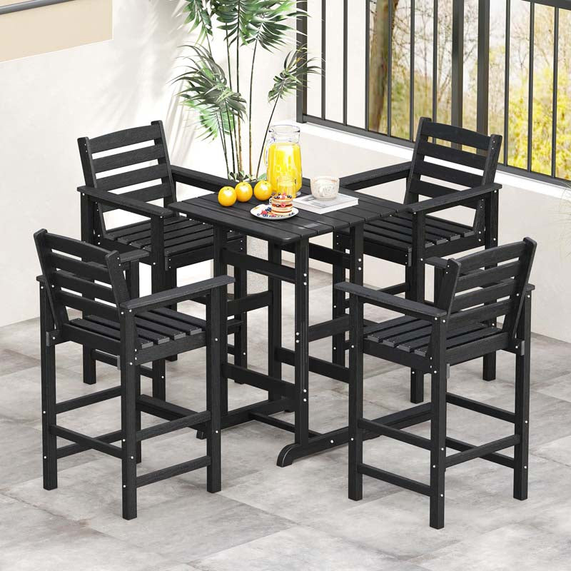 29" Patio Adirondack Bar Chairs Set of 2/4, HDPE Bar Height Chairs with Wide Armrests & Footrest, Outdoor High-Top Slatted Bar Chairs with Backrest