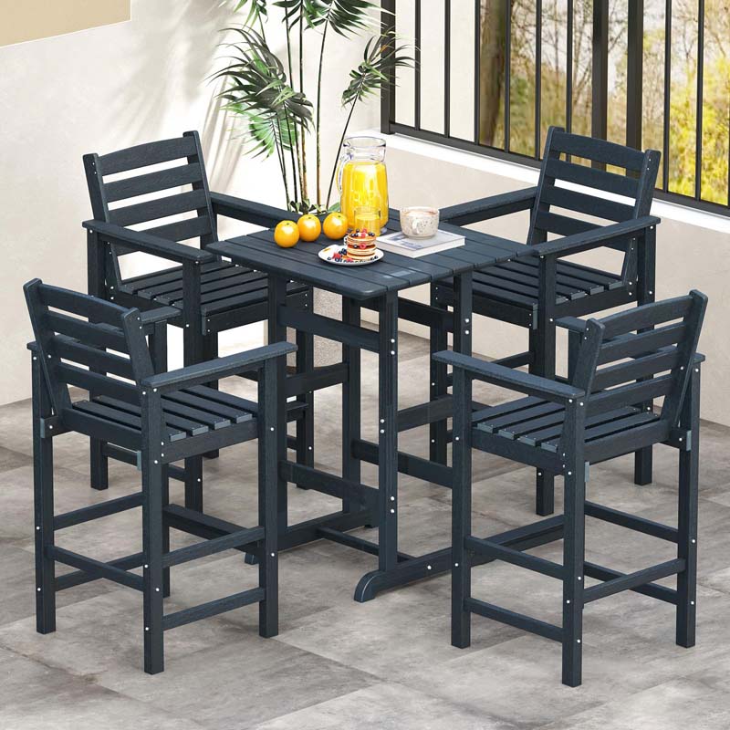 29" Patio Adirondack Bar Chairs Set of 2/4, HDPE Bar Height Chairs with Wide Armrests & Footrest, Outdoor High-Top Slatted Bar Chairs with Backrest