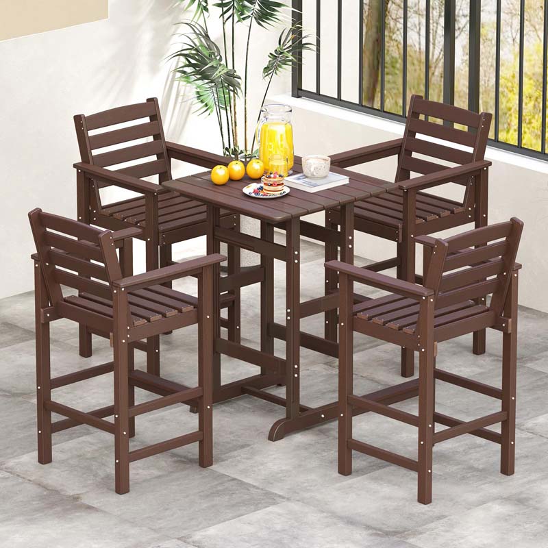 29" Patio Adirondack Bar Chairs Set of 2/4, HDPE Bar Height Chairs with Wide Armrests & Footrest, Outdoor High-Top Slatted Bar Chairs with Backrest