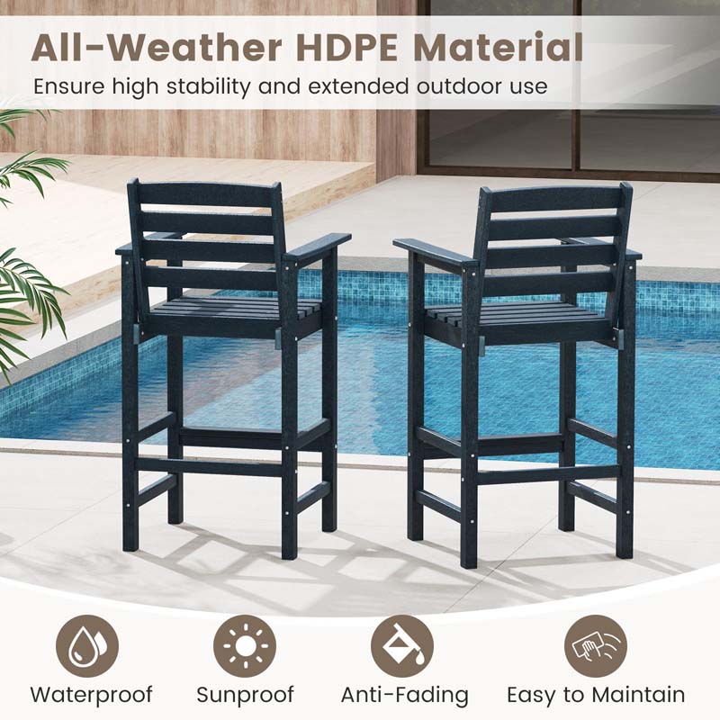 29" Patio Adirondack Bar Chairs Set of 2/4, HDPE Bar Height Chairs with Wide Armrests & Footrest, Outdoor High-Top Slatted Bar Chairs with Backrest